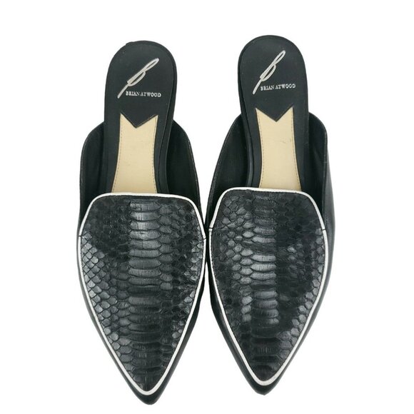 BRIAN ATWOOD Sonja Mules Black Pointed Toe Embossed Leahter Size 6.5 - Picture 2 of 10